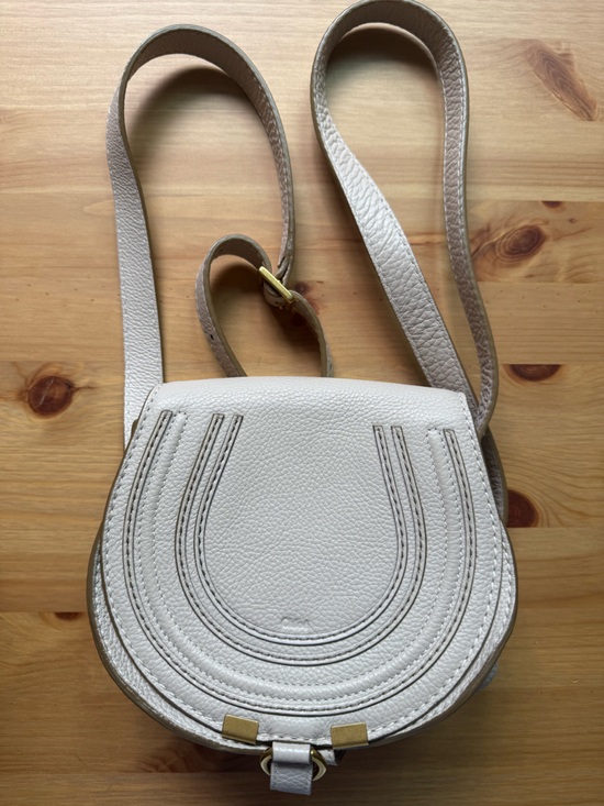 Chloe Handbags - Chloé Off-White Pebbled Leather Crossbody Saddle Bag